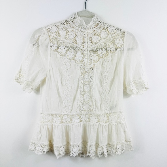 Rebecca Taylor 100% cotton BEAUTIFUL Victorian mock neck eyelet lace blouse NWT - Picture 5 of 14